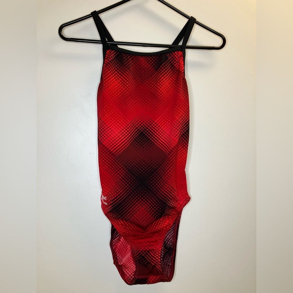 Speedo Endurance Flyback One Piece Swimsuit 8/34 NEW Red & Black Medium